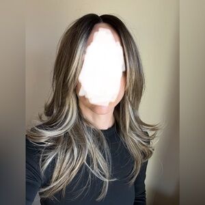 Synthetic lace front wig *LIKE NEW* brown with highlights LOW DENSITY